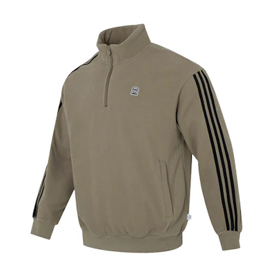 adidas Military Green Half-Zip Logo Pullover Sweatshirt HN8734