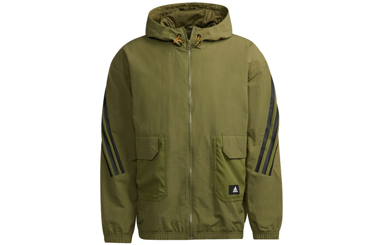adidas Military Green Hooded Jacket Full-Zip Long Sleeve Casual Wear H65369