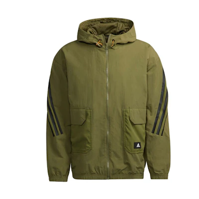 adidas Military Green Hooded Jacket Full-Zip Long Sleeve Casual Wear H65369