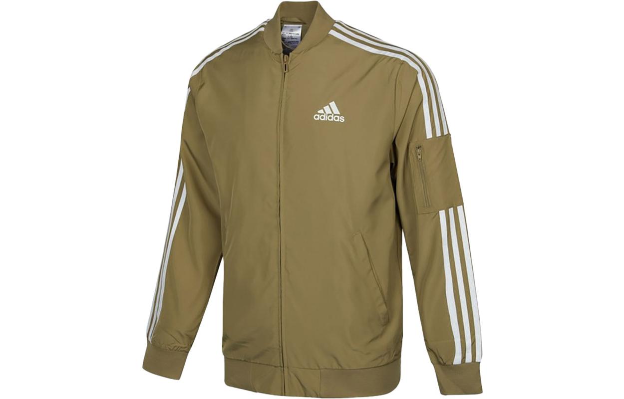 adidas Military Green Track Jacket with Classic 3-Stripes & Logo Print H31120