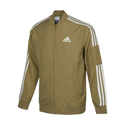 adidas Military Green Track Jacket with Classic 3-Stripes & Logo Print H31120