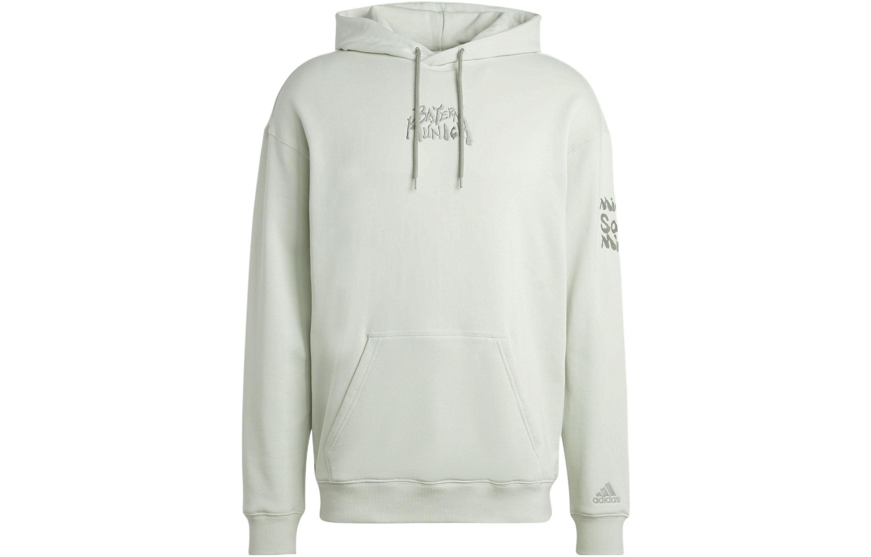 adidas Mint Green Hoodie with Letter Pattern and Kangaroo Pocket HT8830