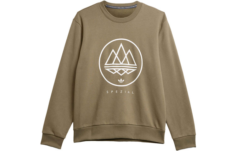 adidas Mod Geometric Print Loose Fit Crewneck Sweatshirt Khaki Green - Men’s IN6756