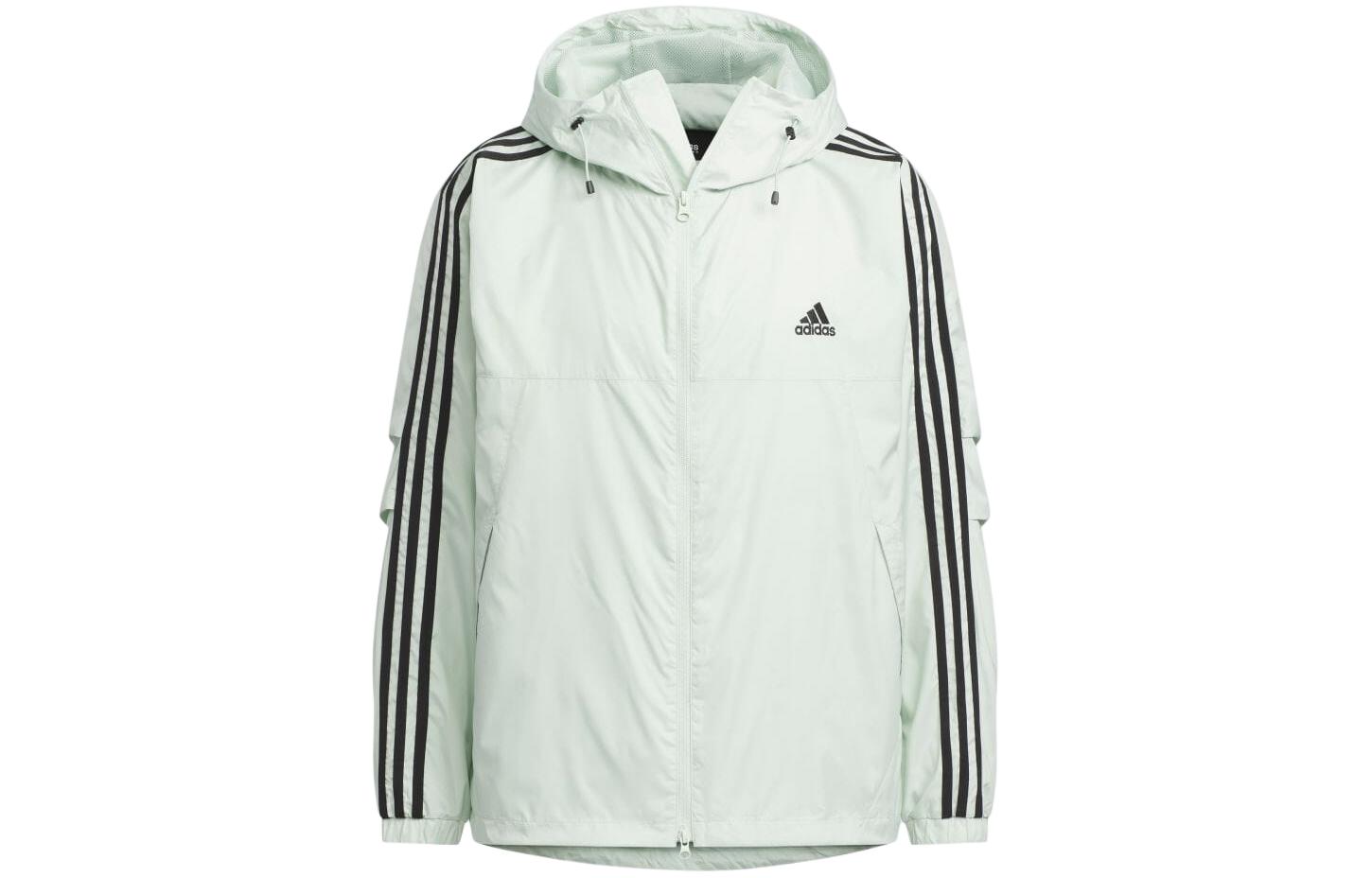 adidas Monochrome Three-Stripe Windbreaker Jacket - Linen Green JF3995