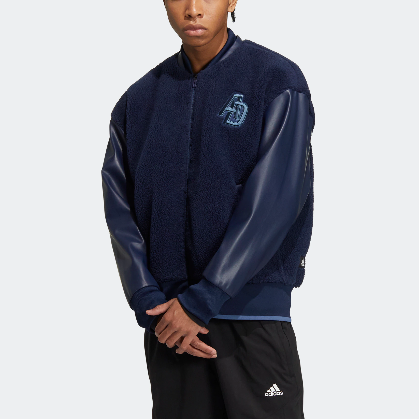 adidas MONOGRAM Logo Zip Vintage Navy Blue Jacket Long Sleeve Retro Style IB2726 圖 3