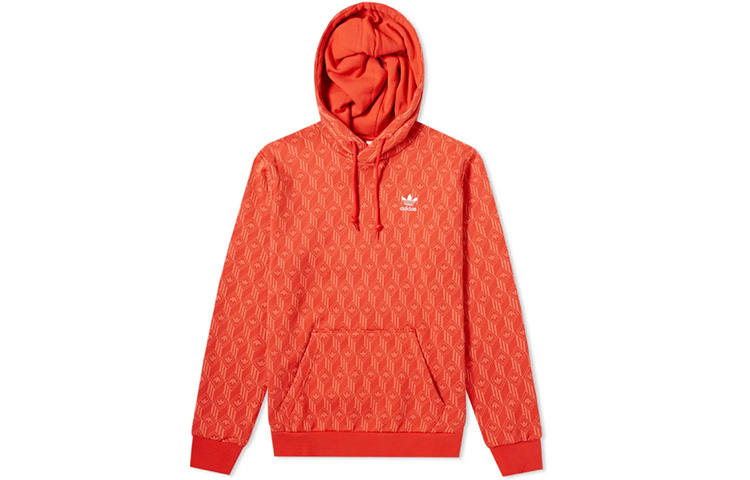 adidas Monogram Red Hoodie All-Over Print Casual Pullover FM3407