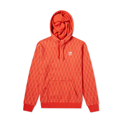 adidas Monogram Red Hoodie All-Over Print Casual Pullover FM3407