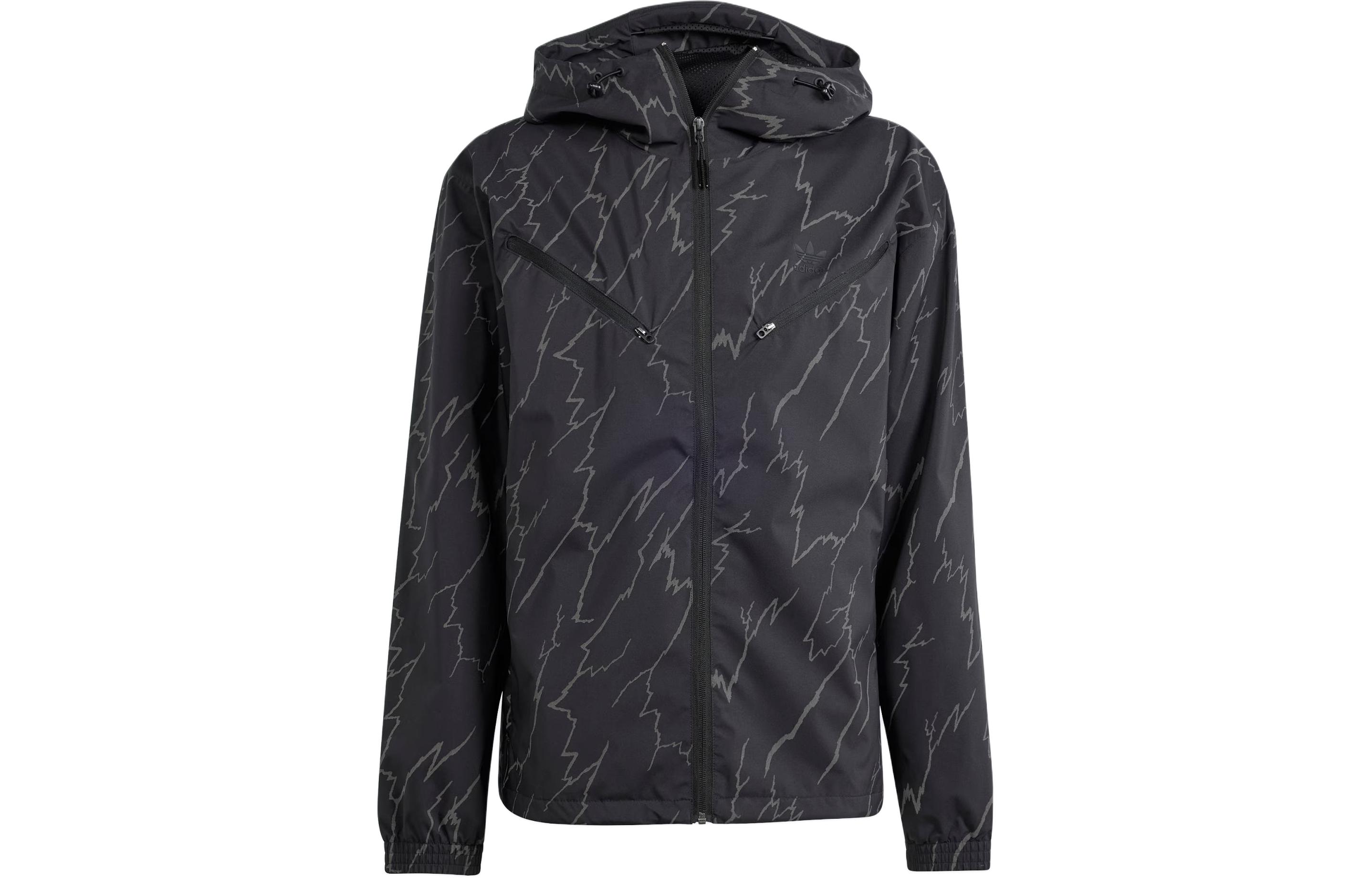 adidas Montreal Print Windbreaker Jacket Black - Patterned Athletic Hoodie IM9878