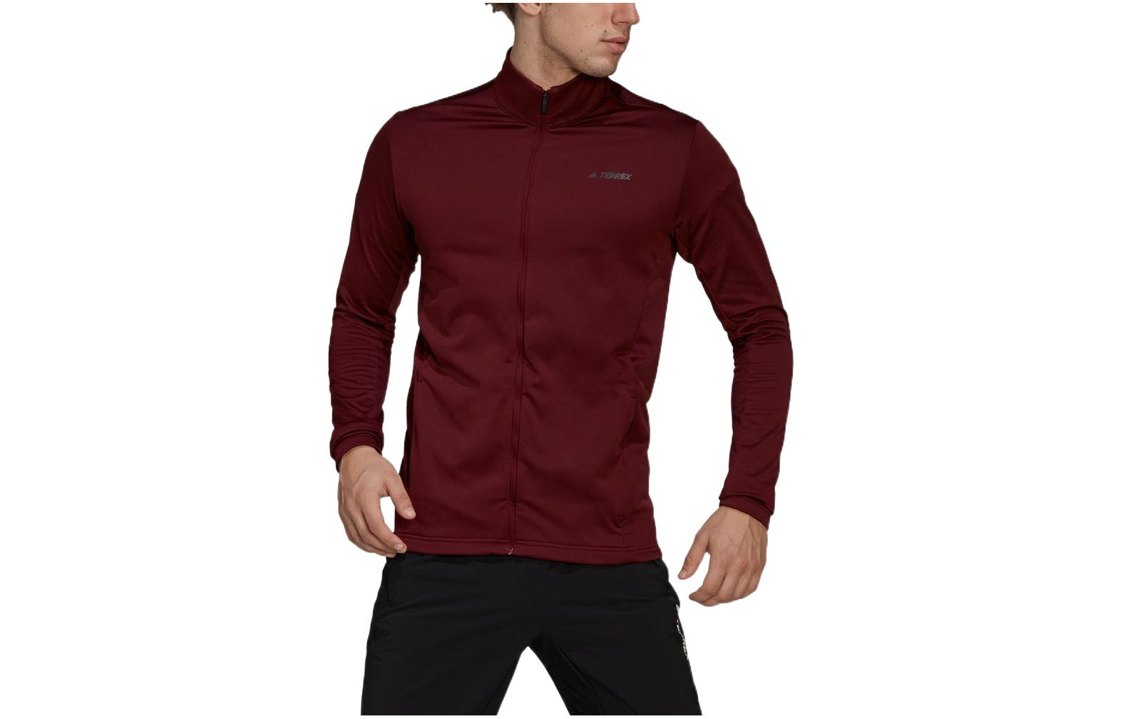 adidas MT Full Zip Fleece Jacket Maroon with Logo Print Stand Collar HA2297