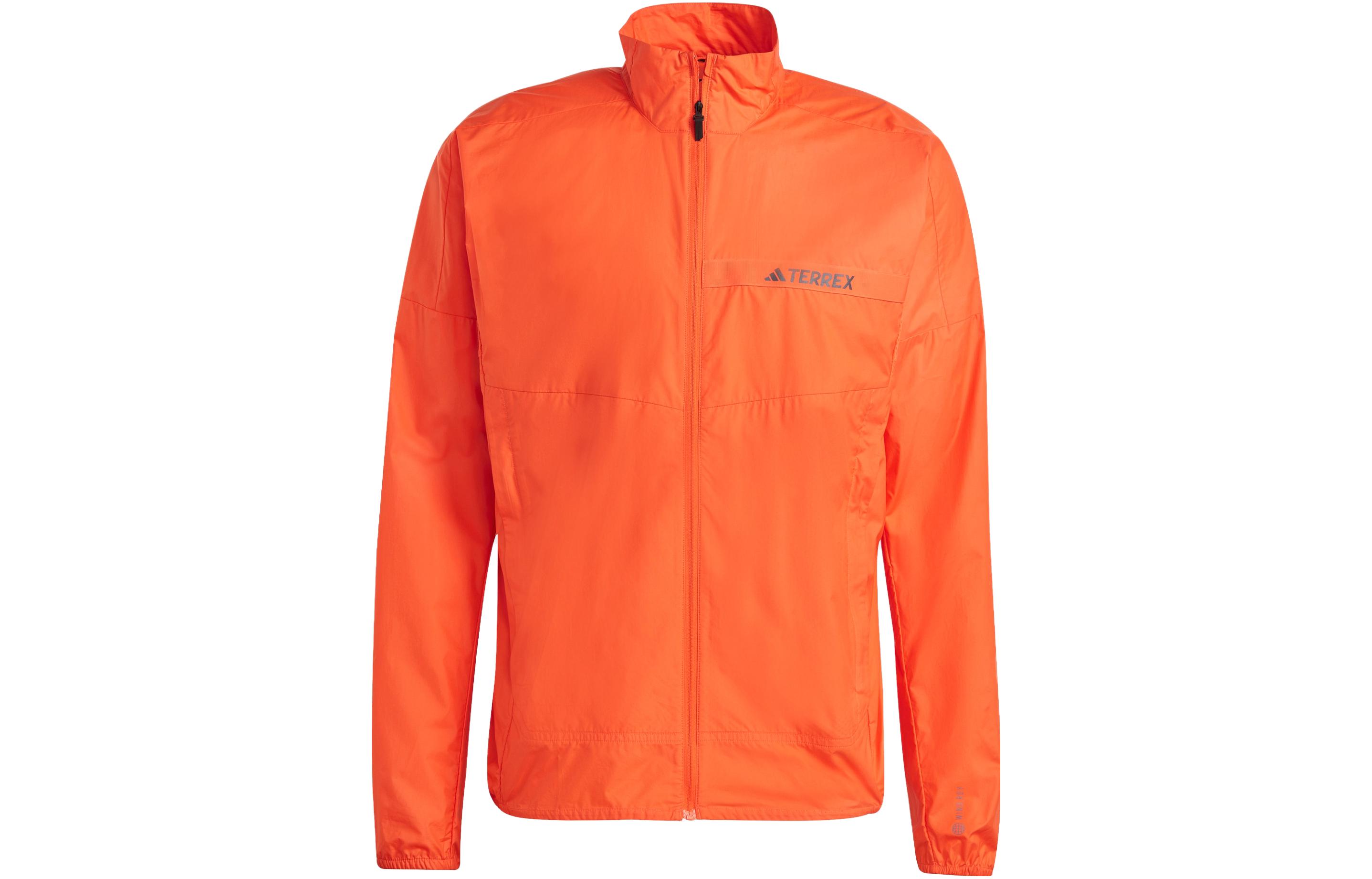 adidas Mt Wind Logo Stand Collar Zip Jacket - Semi Impact Orange HM4027