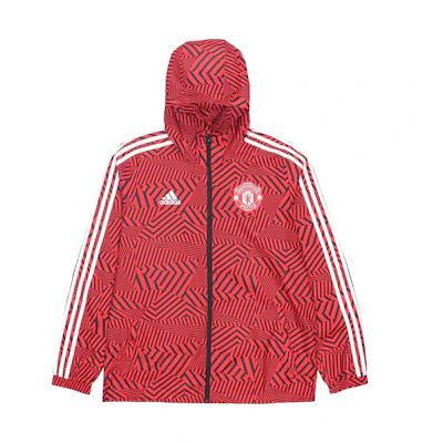 adidas MUFC Windbreaker Manchester United Red Hooded Jacket Mens FR3844