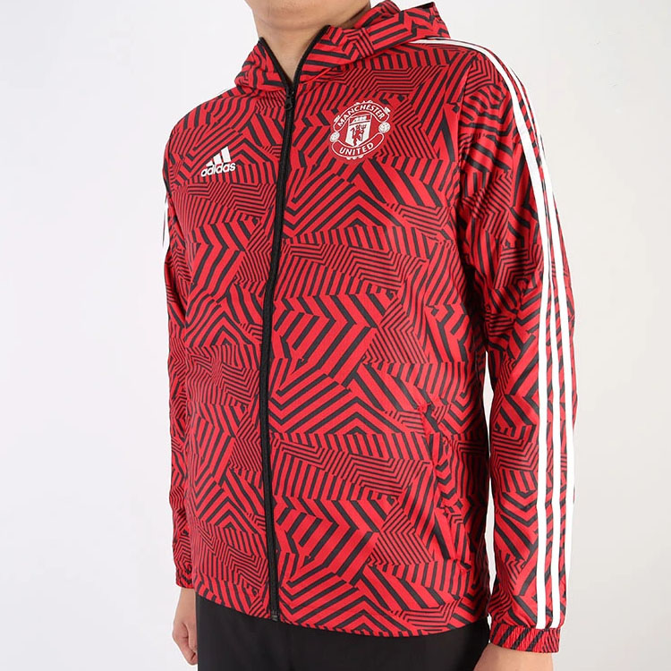 Shop adidas Jaket Windbreaker MUFC Manchester United Merah Berkerudung Pria FR3844
