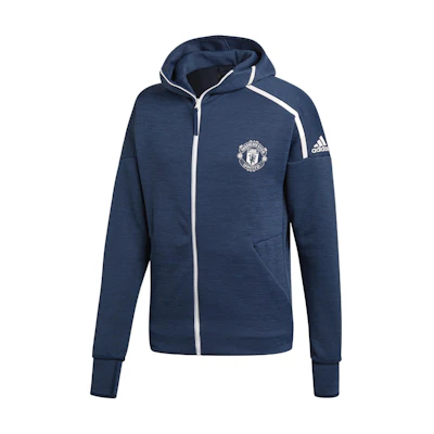 adidas MUFC ZNE HD Logo Print Hoodie Jacket Blue CY6102