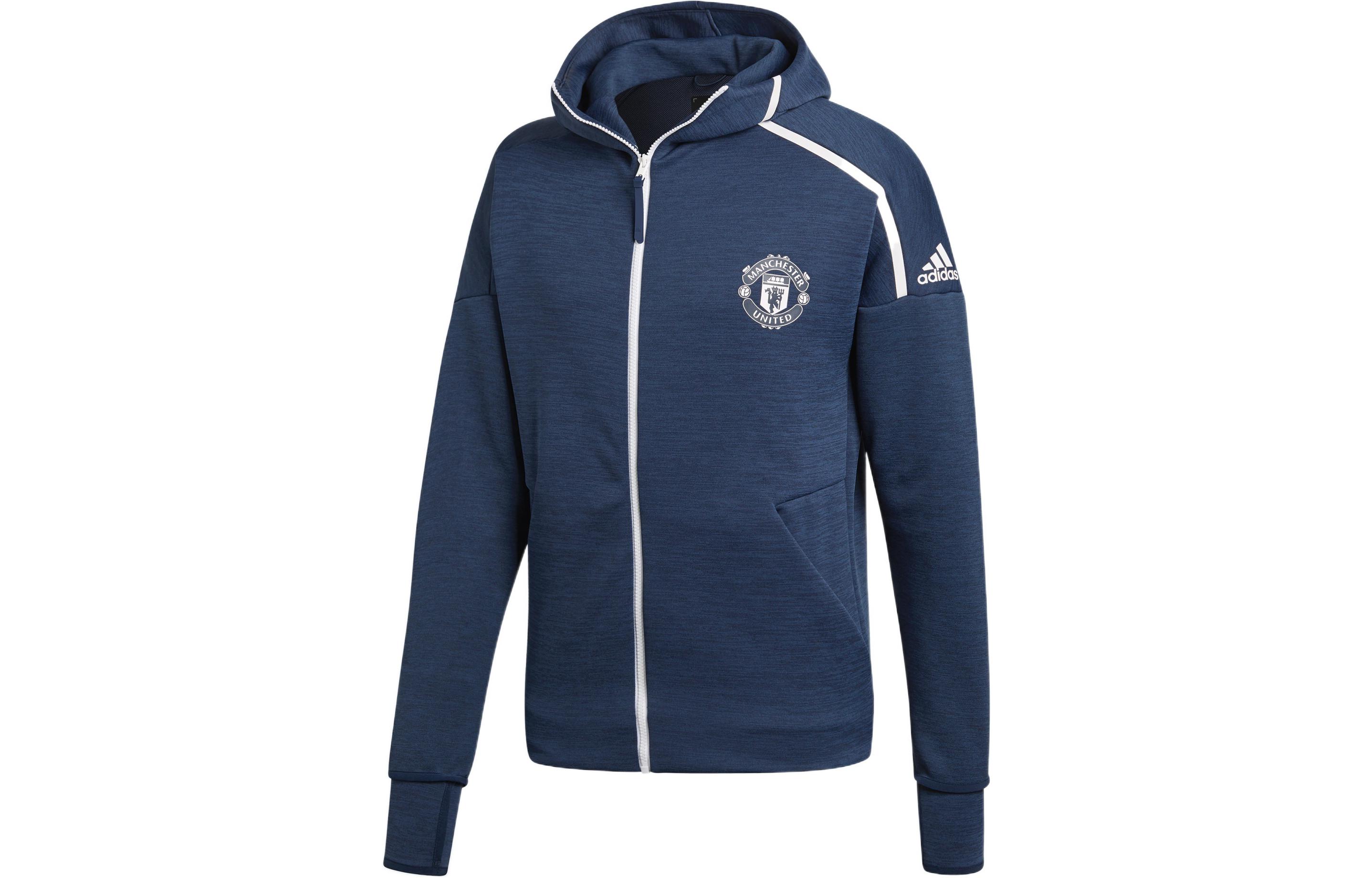 adidas MUFC ZNE HD Logo Print Hoodie Jacket Blue CY6102 圖 2