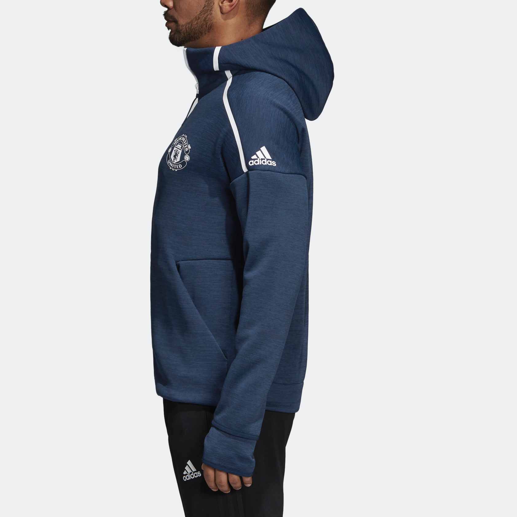 adidas MUFC ZNE HD Logo Print Hoodie Jacket Blue CY6102 圖 6