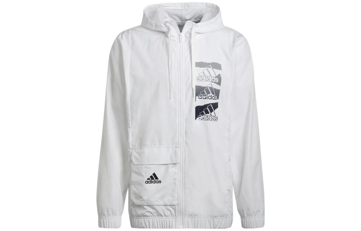 adidas Multi-Logo White Zip-Up Hoodie Jacket for Men HE1881