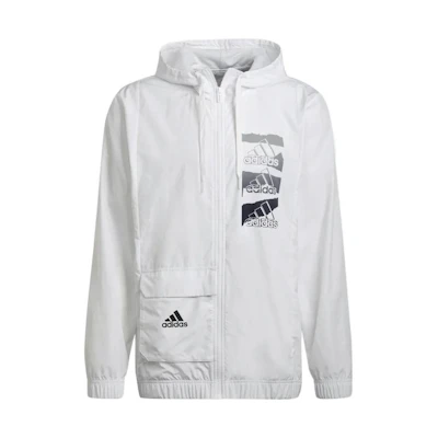 adidas Multi-Logo White Zip-Up Hoodie Jacket for Men HE1881