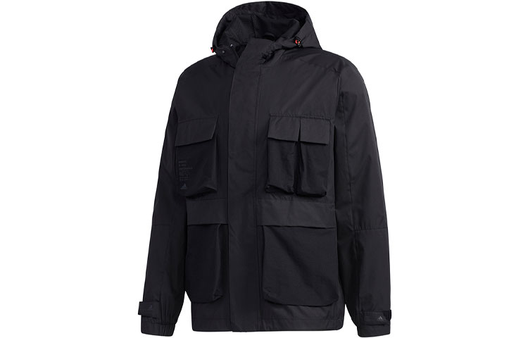 adidas Multi-Pocket Outdoor Hooded Windbreaker Jacket - Black GF4019