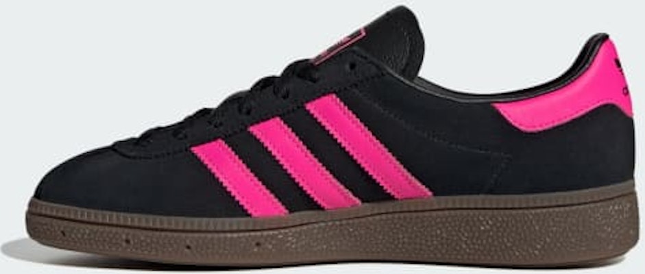 (Women) Adidas Munchen / Munich Sneakers Core Black/Lucid Pink/Gum JS4000 Details for (Women) Adidas Munchen / Munich Sneakers Core Black/Lucid Pink/Gum JS4000