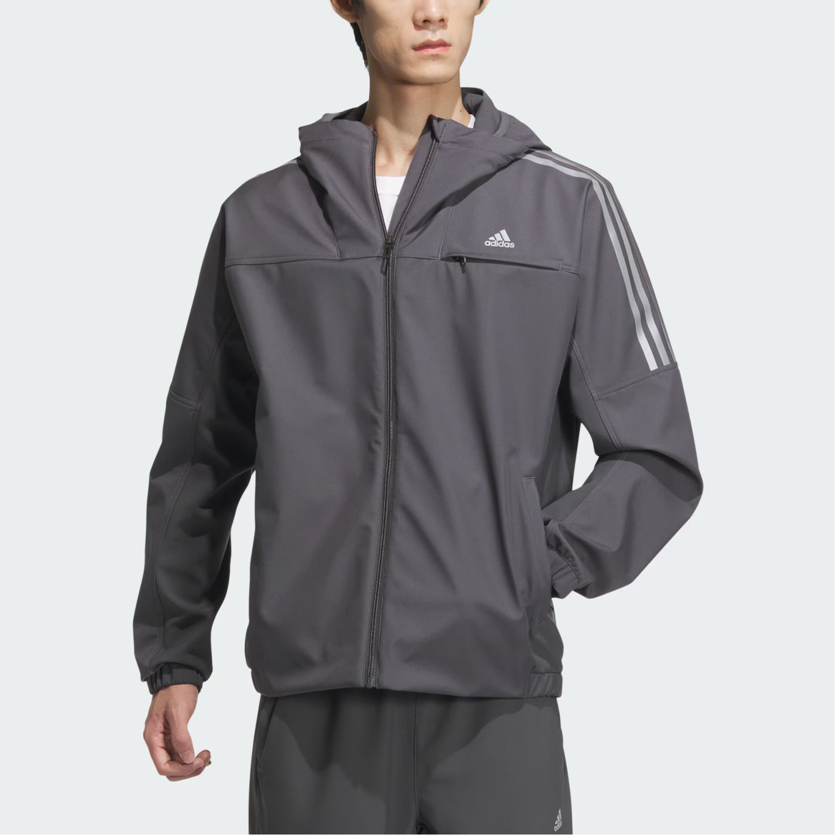 adidas Must Haves Small Logo Hoodie Jacket Deep Gray Casual Sportswear JG8517 圖 3