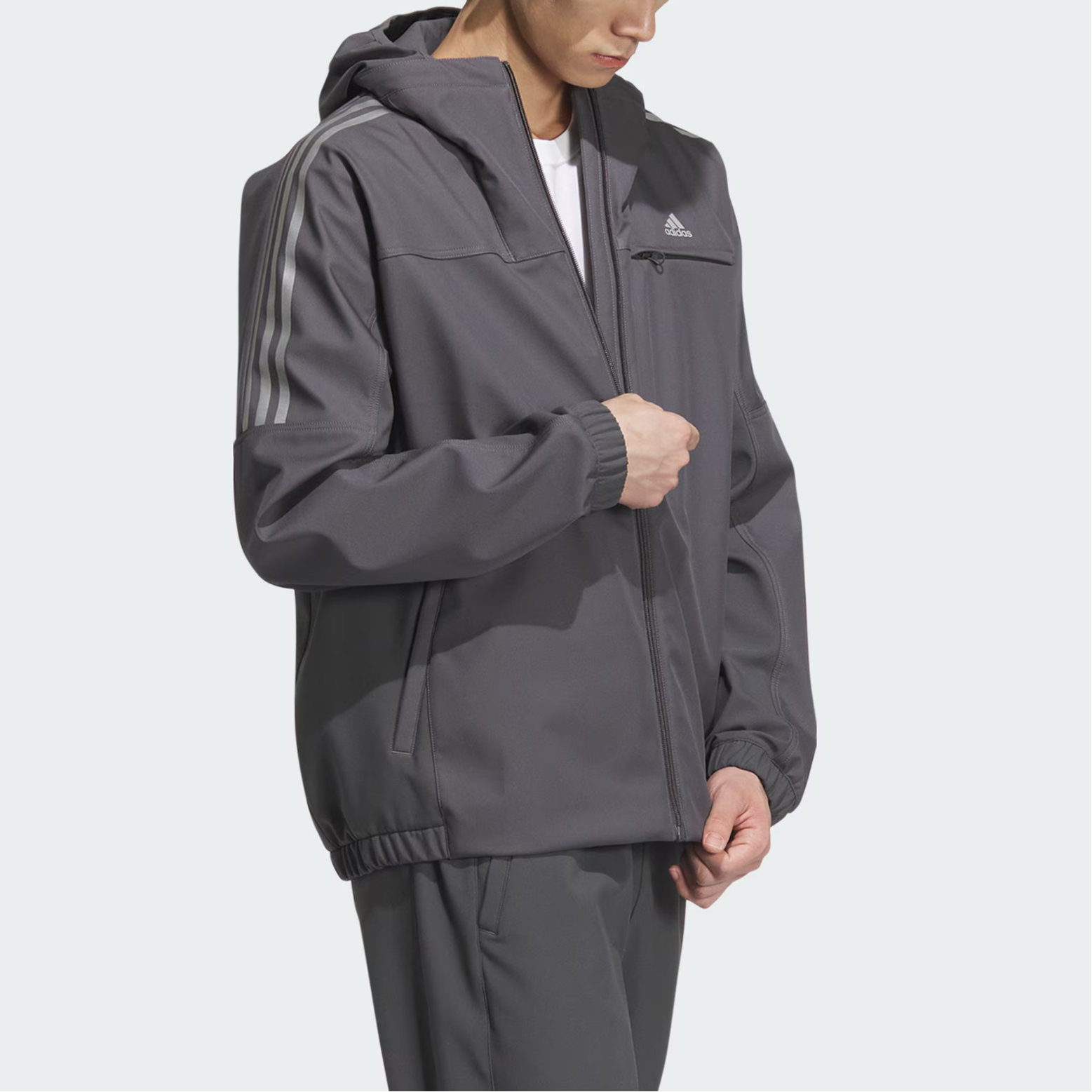 adidas Must Haves Small Logo Hoodie Jacket Deep Gray Casual Sportswear JG8517 圖 5