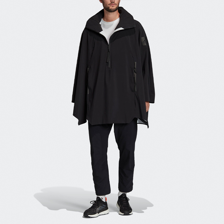 Shop adidas Myshelter Cape Hitam Jaket Hoodie Outdoor Half-Zip Edisi Musim Luruh FI0600