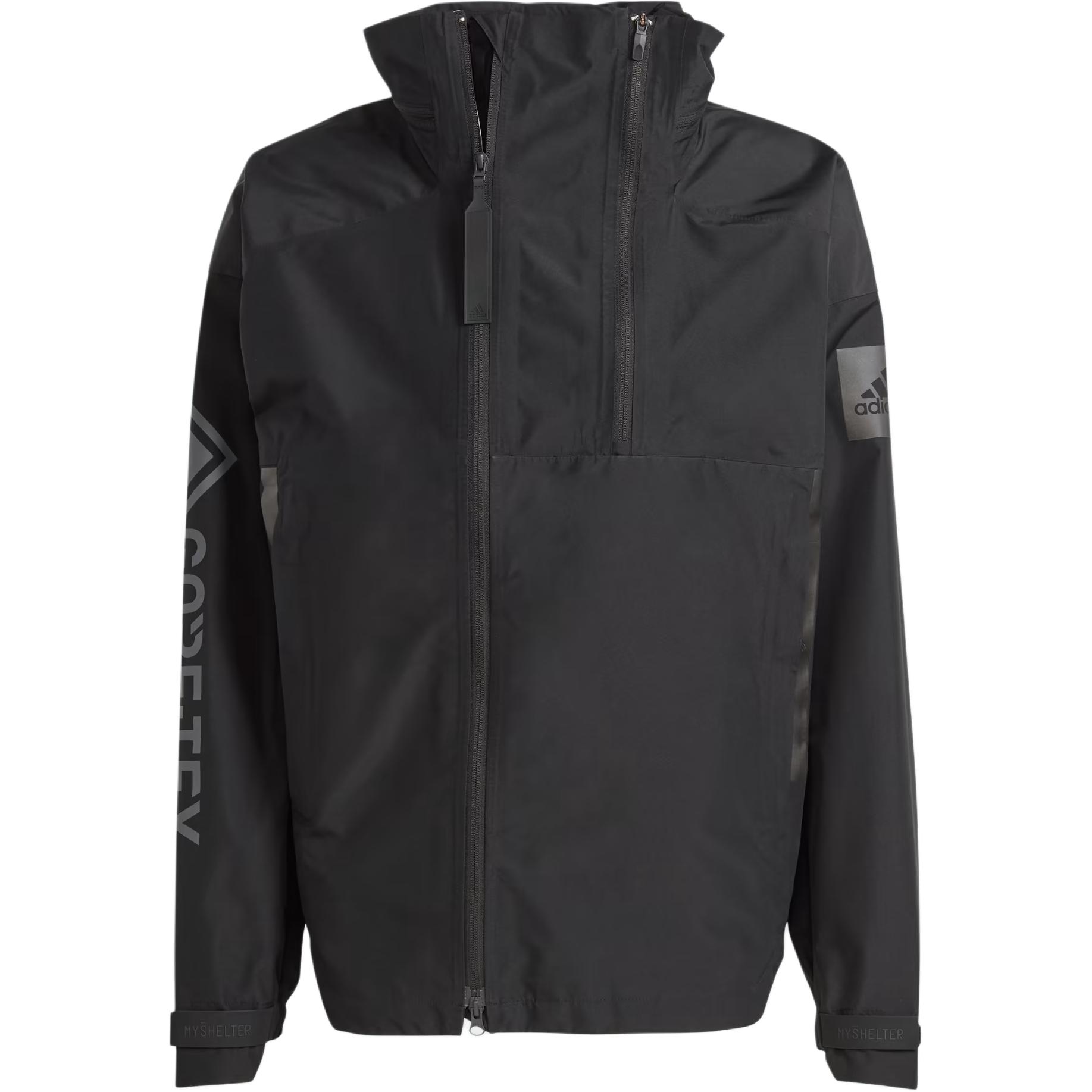 adidas MYSHELTER GTX Jacket Black Letter Print Zip-Up Long Sleeve HZ8486