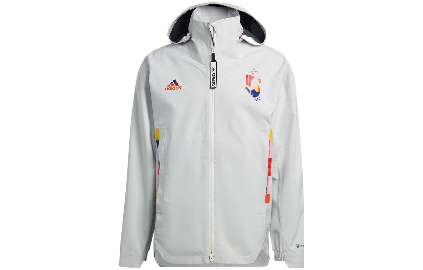 adidas MYSHELTER Logo Print Hooded Jacket Unisex Off White. HE1438