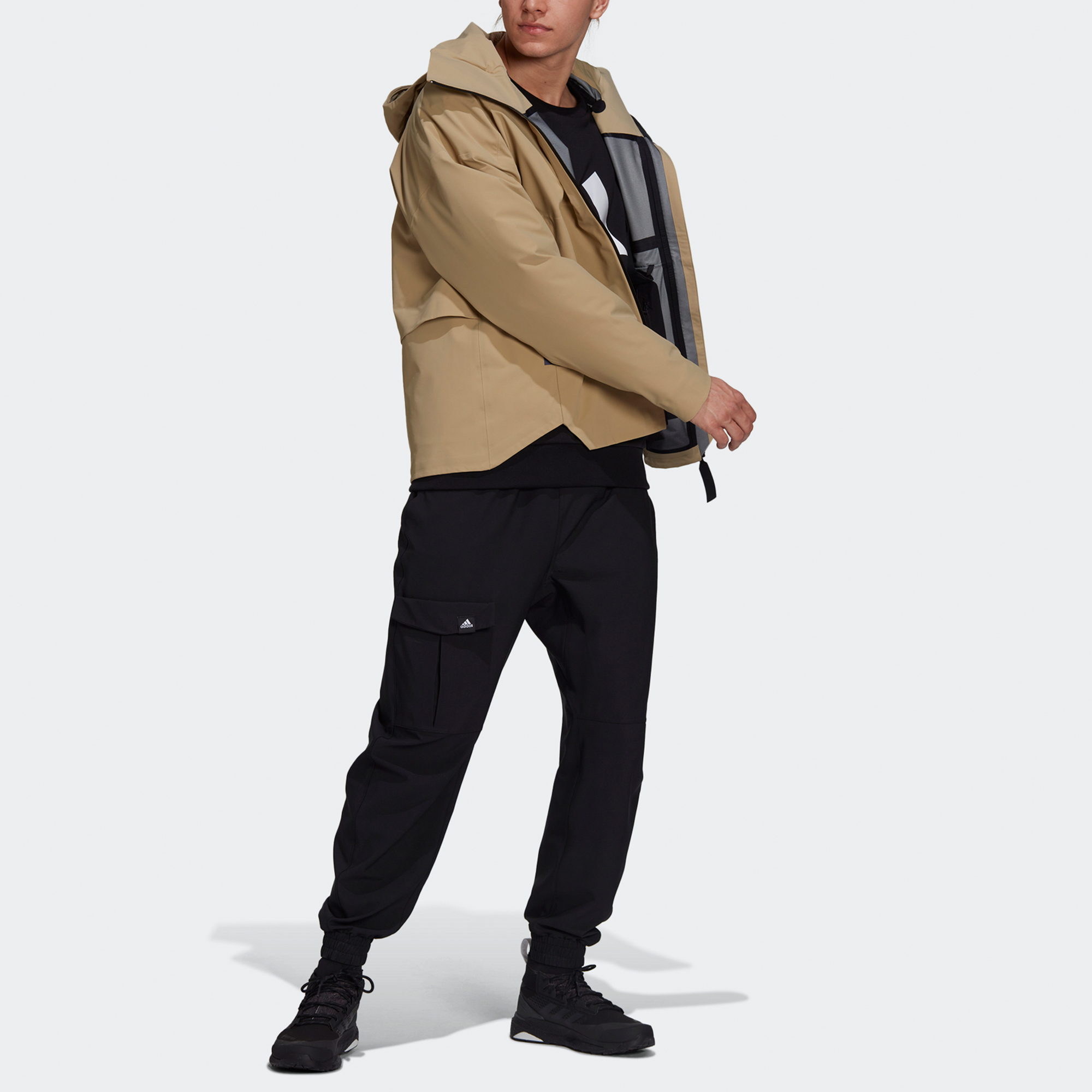 adidas MYSHELTER Outdoor Rain Jacket Loose Fit Khaki with Hood Logo GT6574 圖 7