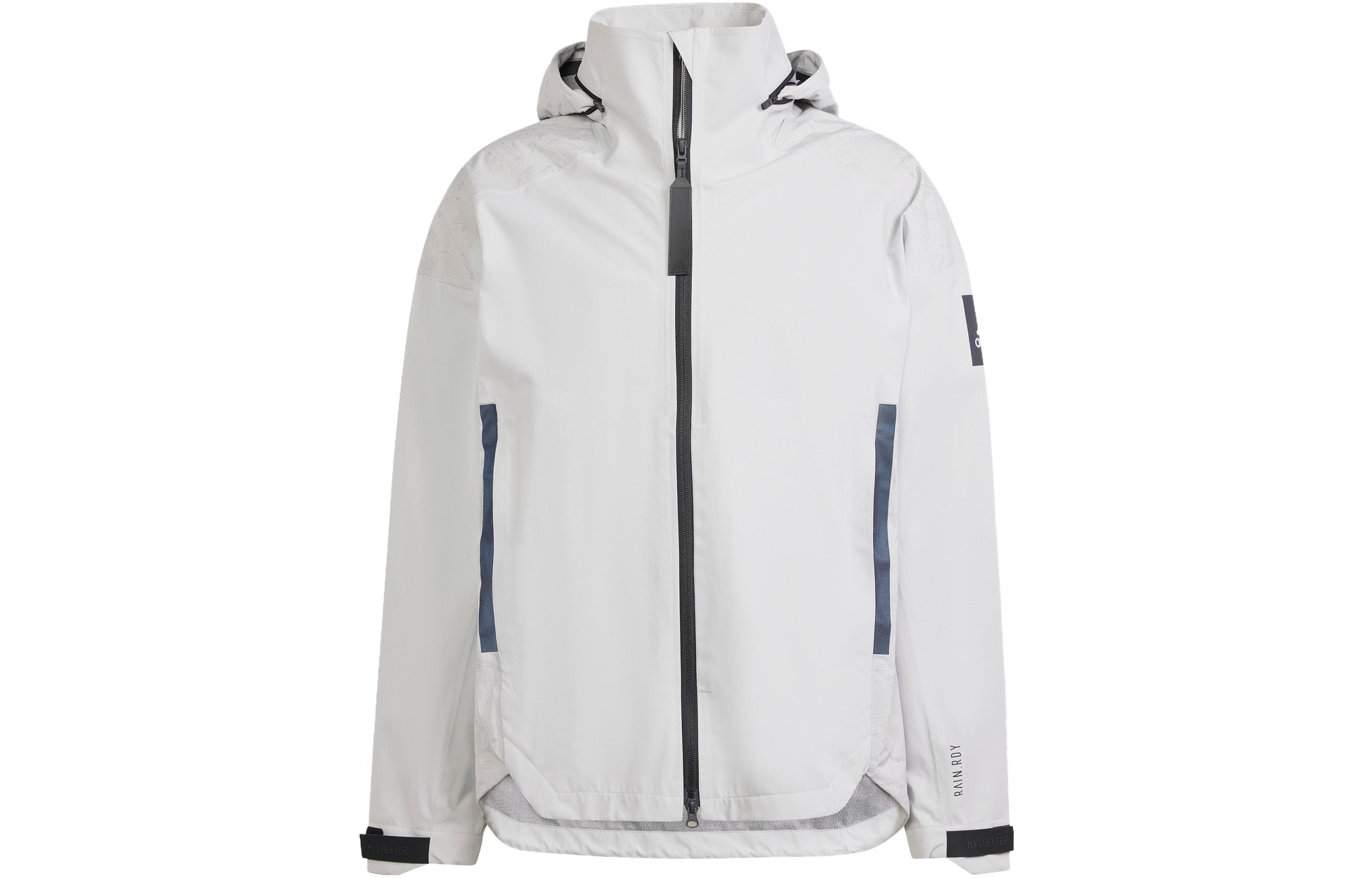 adidas MYSHELTER Printed Waterproof Hooded Jacket Light Grey IR6139