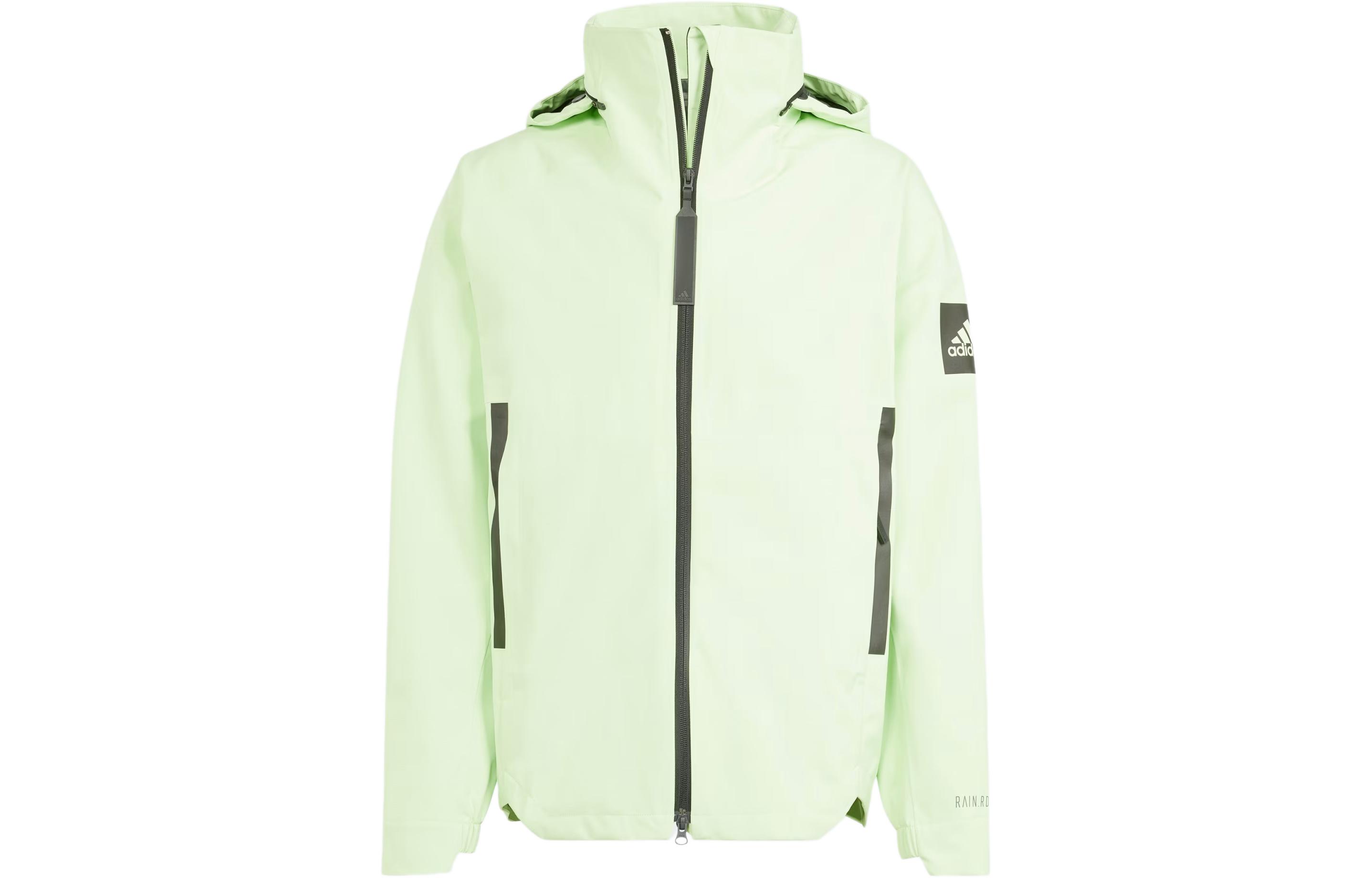 Order adidas MYSHELTER Rain.Rdy Jaket Hijau dengan Hoodie Tersembunyi dan Tiga Garis. IS1878