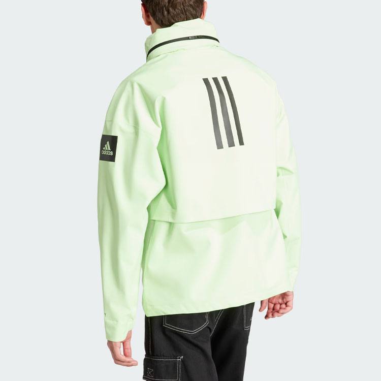 Shop adidas MYSHELTER Rain.Rdy Jaket Hijau dengan Hoodie Tersembunyi dan Tiga Garis. IS1878