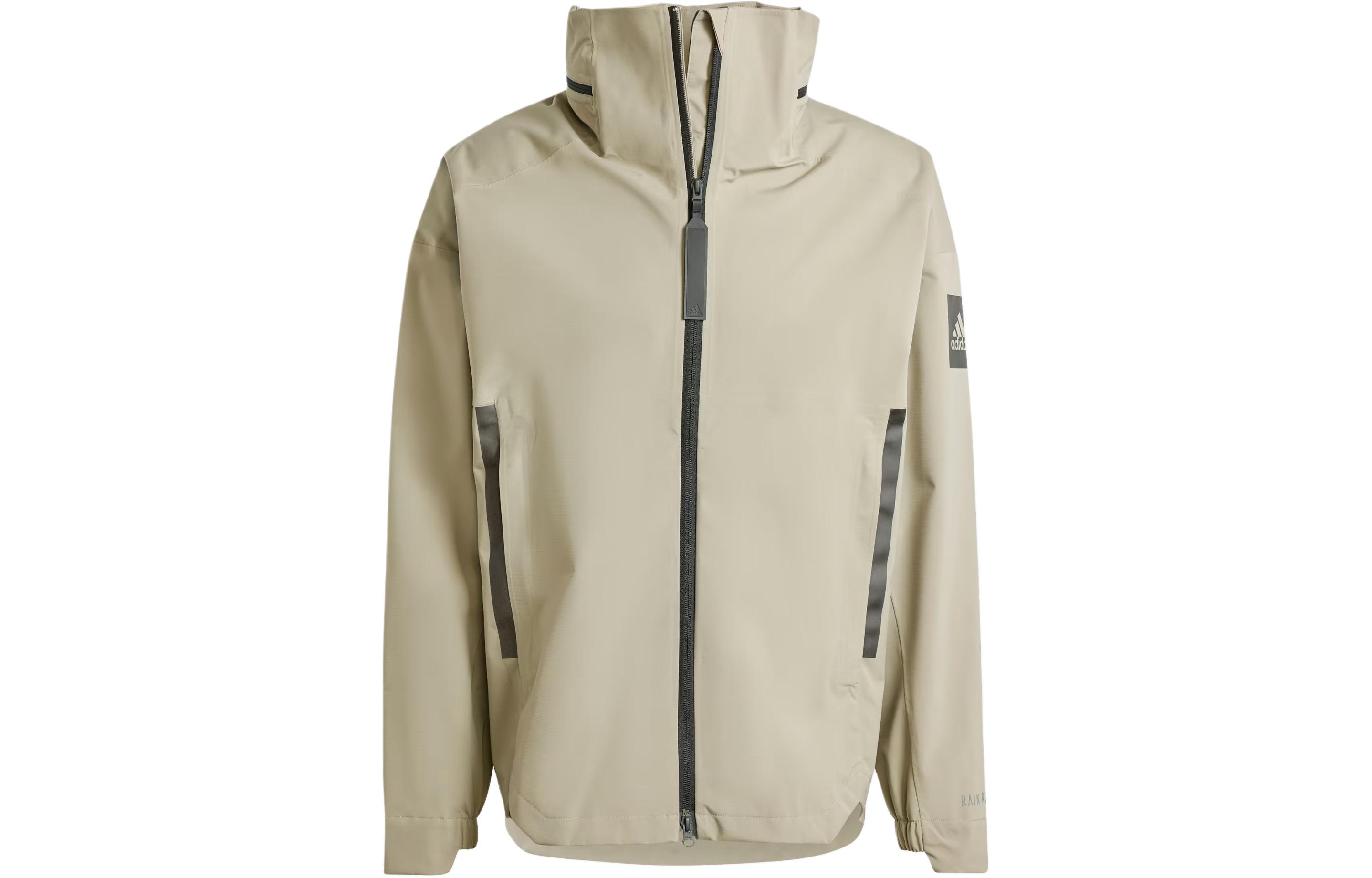 adidas Myshelter Rain Rdy Jacket Stone Grey 3-Stripes Colorblock Hoodie IP5571