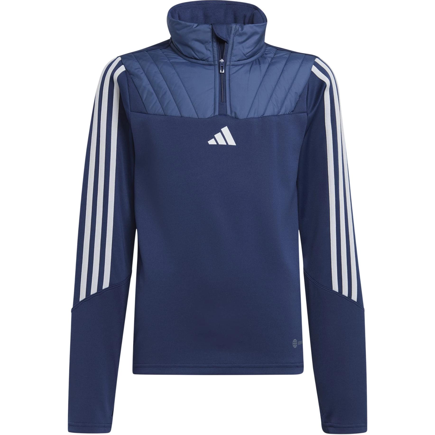 adidas Navy 1/2-Zip Pullover Sweatshirt with Logo Stripes IL3176