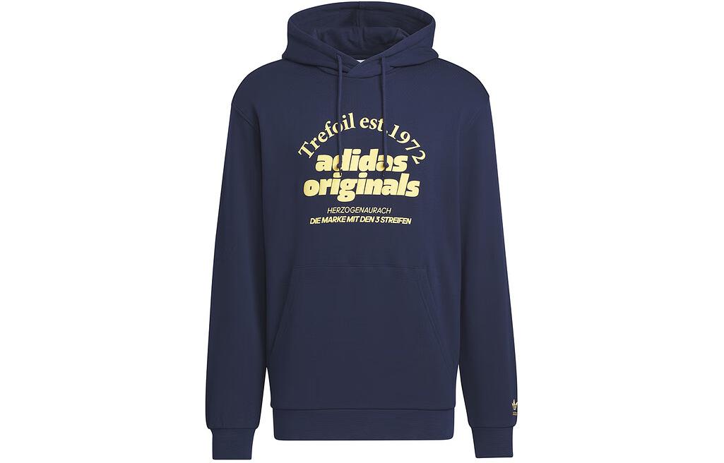 adidas Navy Blue Letter Graphic Hoodie Stylish Casual Long Sleeve JE3487