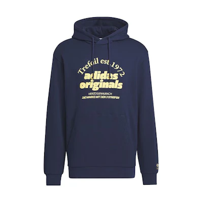 adidas Navy Blue Letter Graphic Hoodie Stylish Casual Long Sleeve JE3487