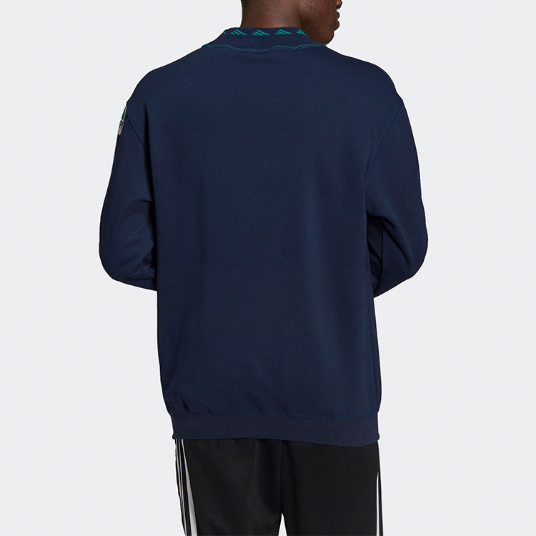 Shop adidas Navy Blue Logo Crewneck Sweatshirt Lelaki HG8095