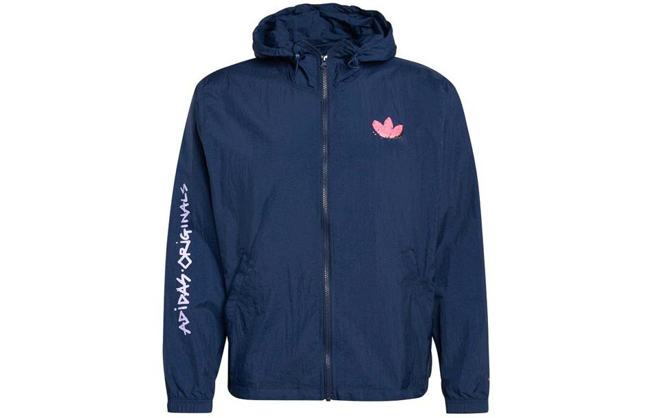 adidas Navy Blue Logo Print Zipper Hoodie Jacket Unisex AD0057