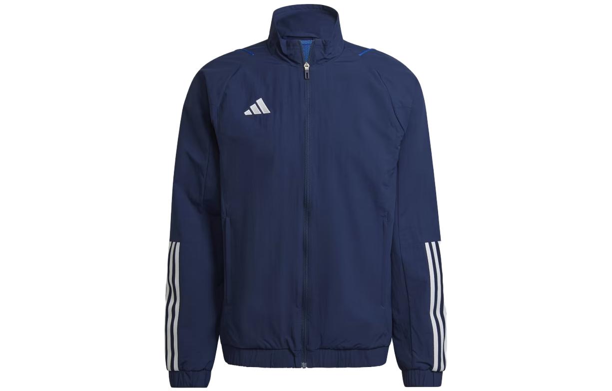 adidas Navy Blue Stripe Zip-Up Outdoor Sports Casual Jacket HK8046