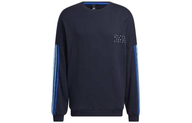 adidas Navy Blue Striped Letter Print Pullover Sweatshirt HM2680