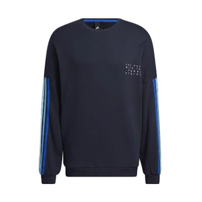 adidas Navy Blue Striped Letter Print Pullover Sweatshirt HM2680