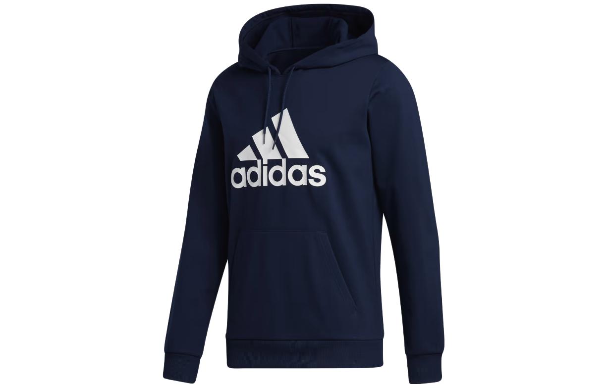 adidas Navy Blue Vintage Logo Hoodie with Kangaroo Pocket and Ribbed Sleeves GH6664