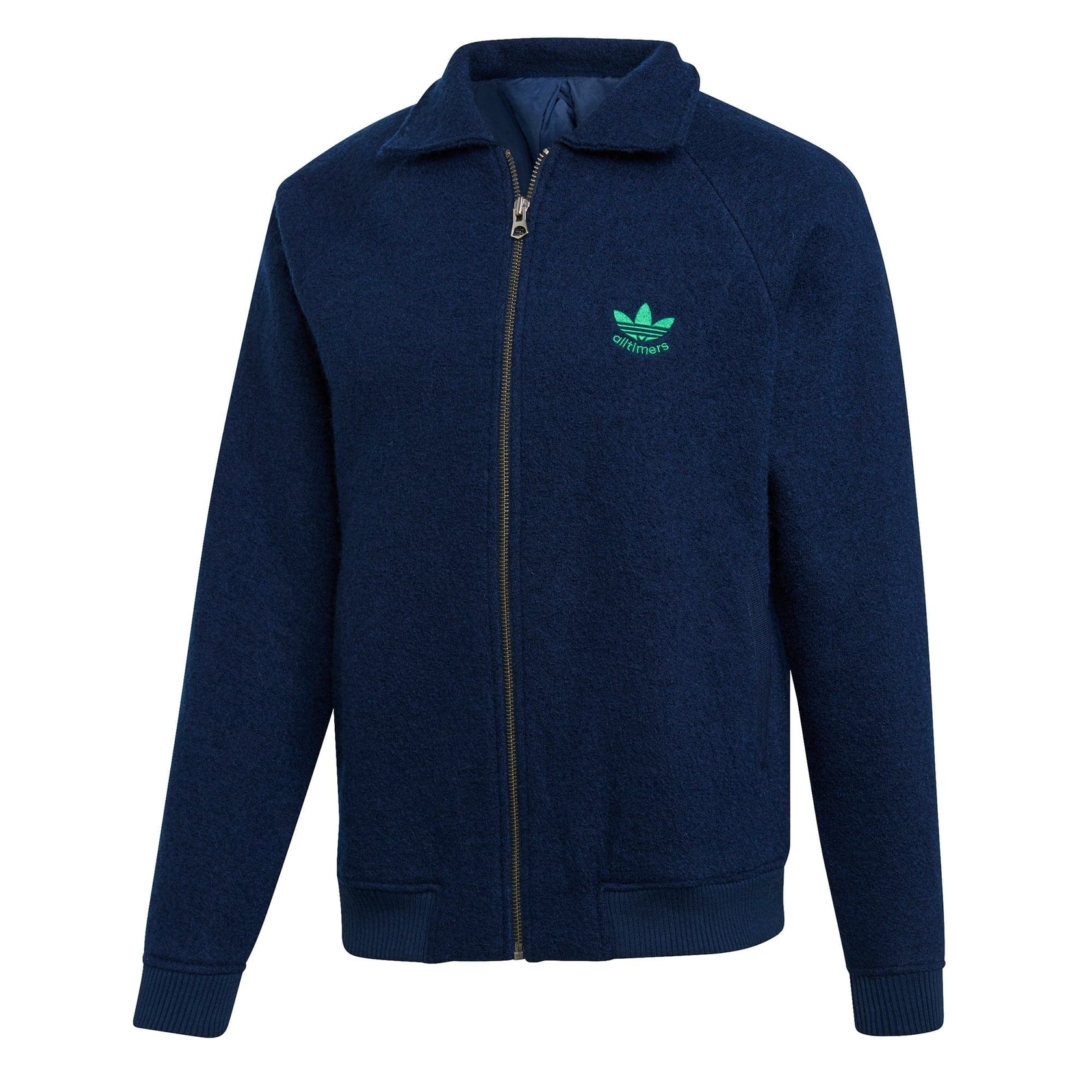 adidas Navy Blue Zip-Up Polo Collar Logo Embroidered Jacket DJ3568