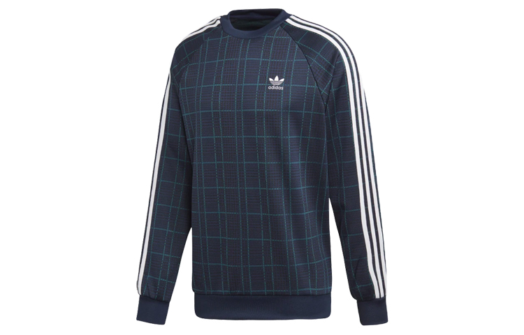 adidas Navy Checkered Long-Sleeve Crewneck Sweatshirt ED7018