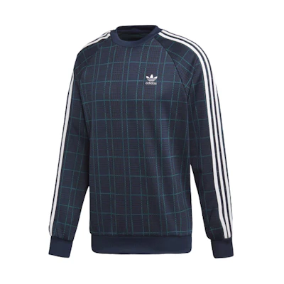 adidas Navy Checkered Long-Sleeve Crewneck Sweatshirt ED7018