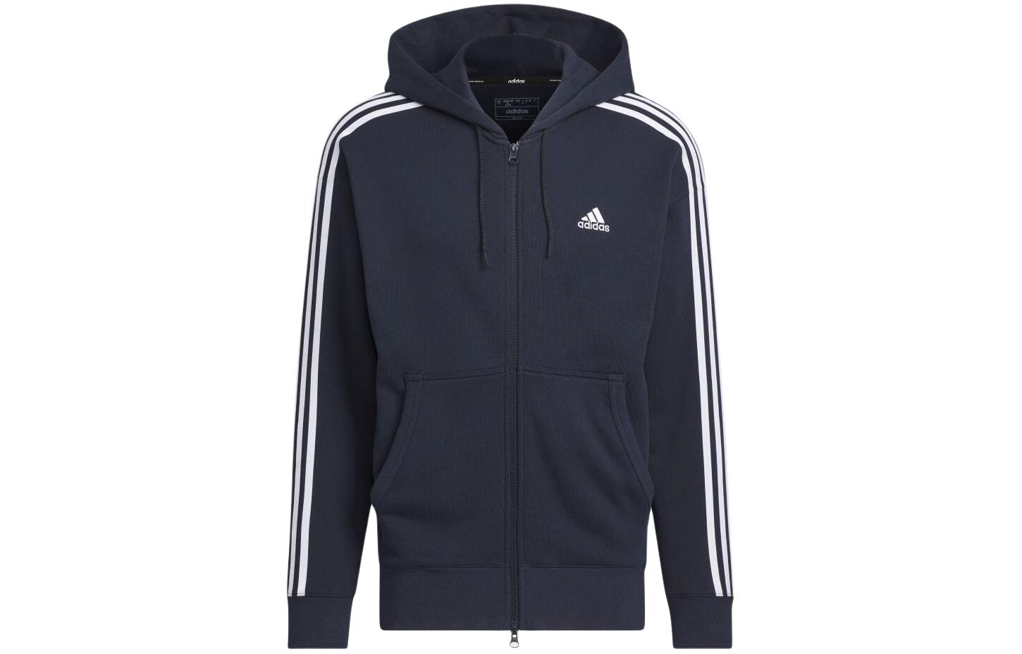 adidas Navy Hoodie with Zipper, Shoulder Patchwork & Front Print JF3942