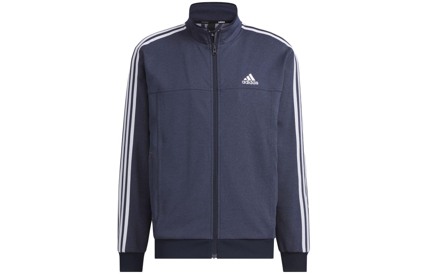 adidas Navy Retro Jacket with Logo Print and Striped Stand Collar IK7361