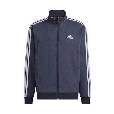 adidas Navy Retro Jacket with Logo Print and Striped Stand Collar IK7361