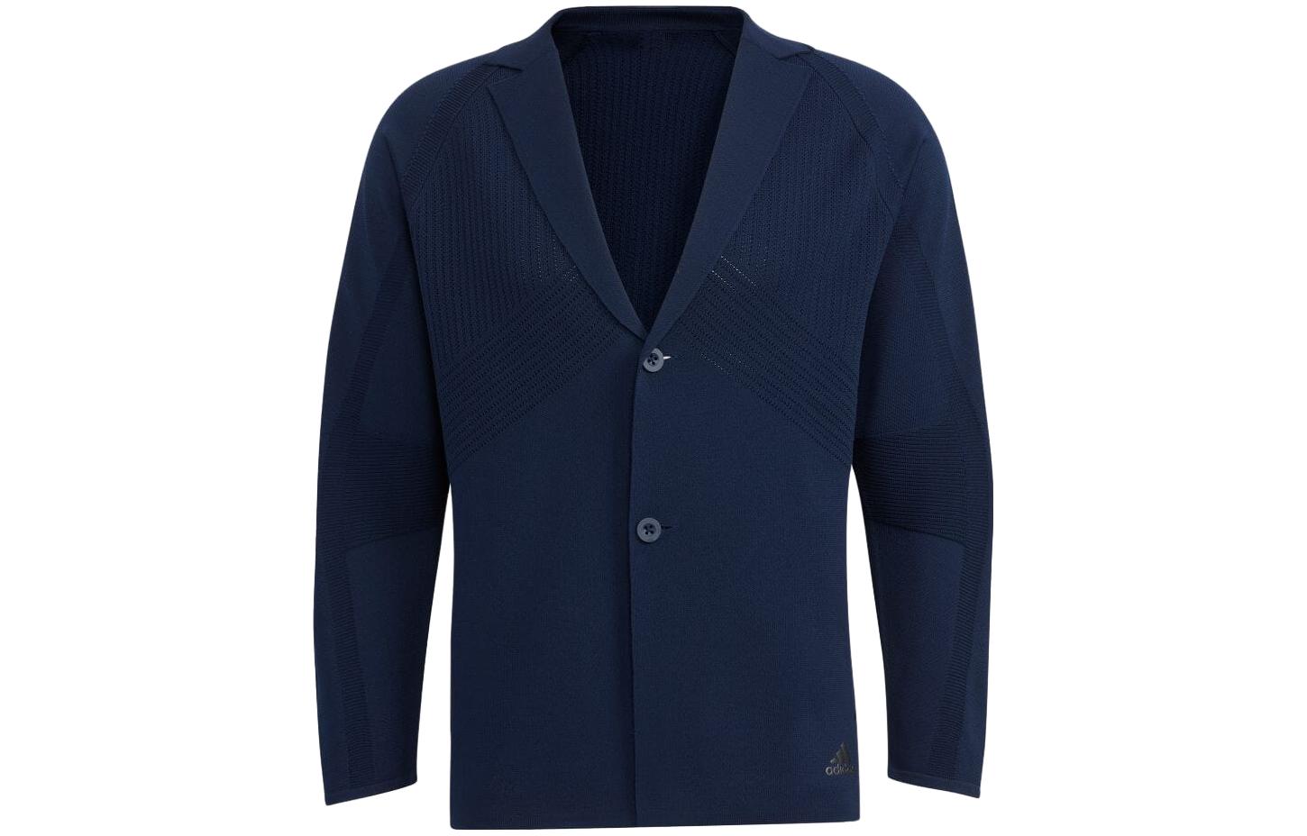 adidas Navy Striped Appliqué Collared Button-Up Long Sleeve Jacket Japan Edition HG1664-JAPAN