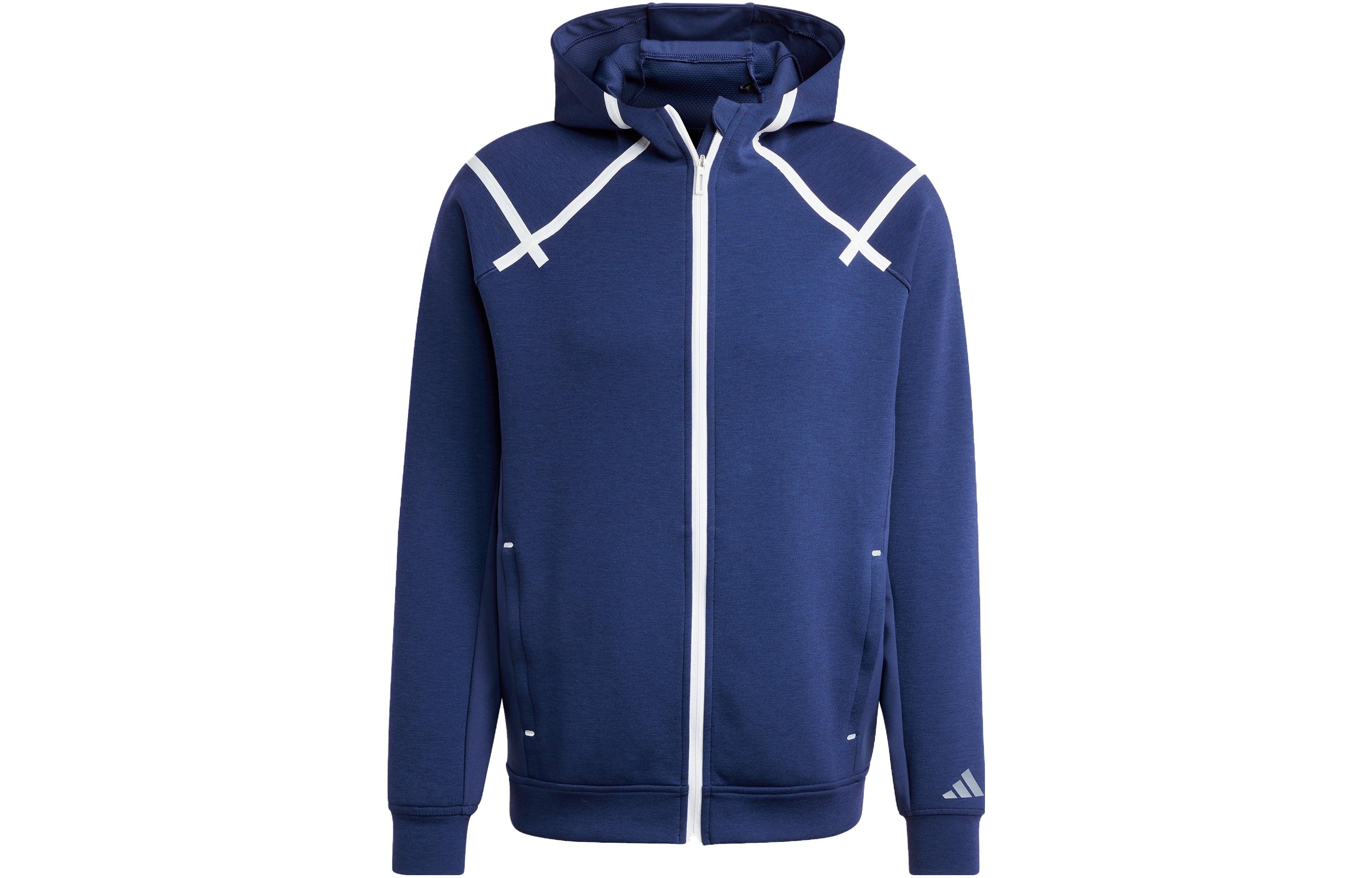 adidas Navy Striped Hooded Sports Jacket Long Sleeve IB9018